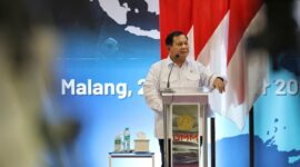 Menteri Pertahanan Prabowo Subianto saat memberi Kuliah Umum di Universitas Muhammadiyah Malang. (Dok. Tim Media Prabowo) 
